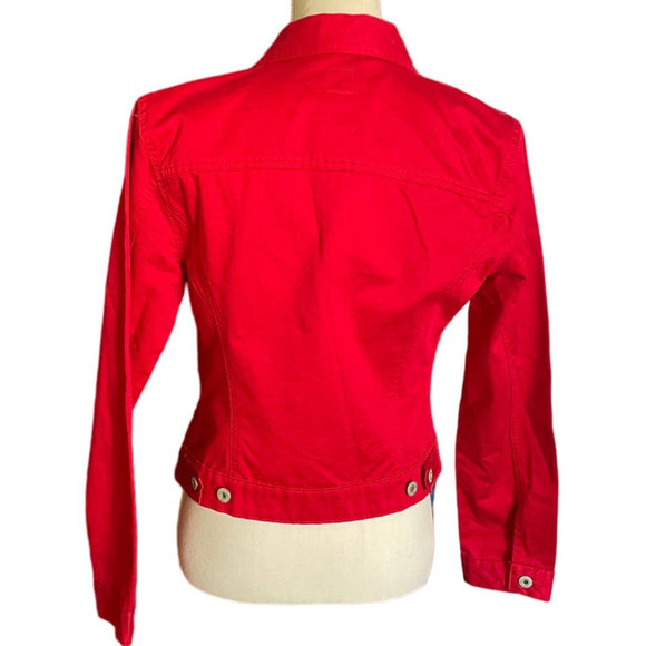 Gap Womens Button-Up Denim Jean Jacket Long Sleeve Chest Pockets Size S Red - Picture 2 of 7